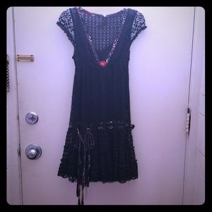 FREE PEOPLE CROCHET BLACK DRESS